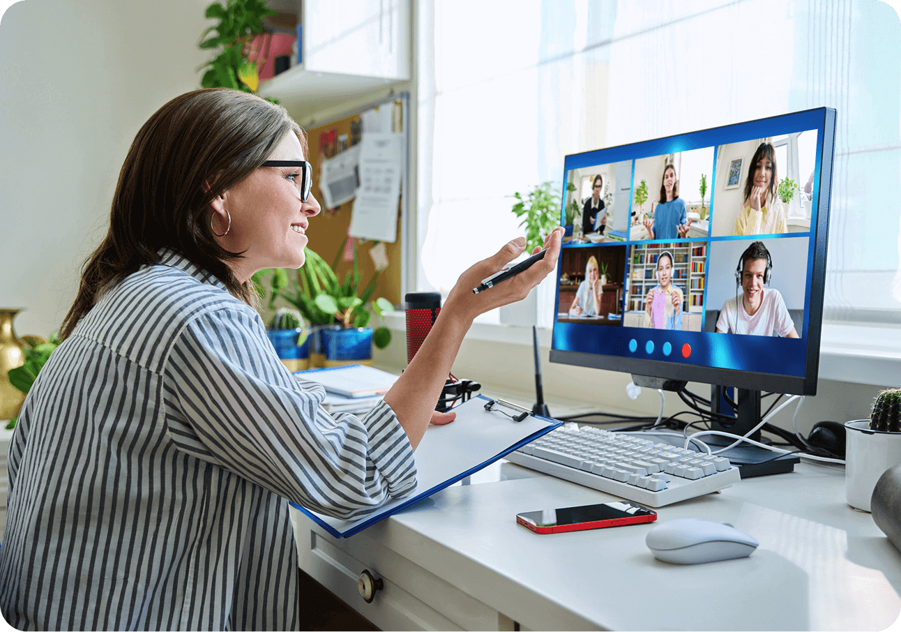 Person participating in an online video call.