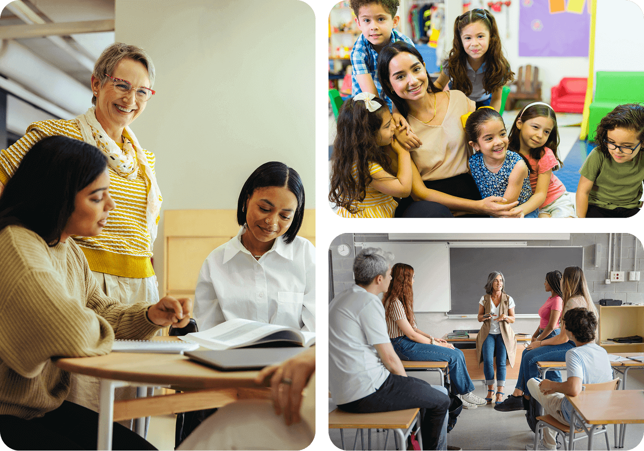 Adult mentor meeting with student at desk.